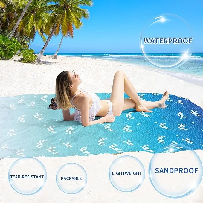 BYDOLL Beach Blanket Sandproof Waterproof 78''×81'' 1-4 Adults Compact Lightweight Oversized Beach Blanket Large Picnic Mat Beach Blanket for Travel Camping Hiking Picnic