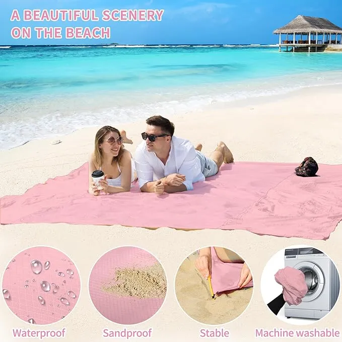BYDOLL Beach Blanket Sandproof Waterproof 78''×81'' 1-4 Adults Compact Lightweight Oversized Beach Blanket Large Picnic Mat Beach Blanket for Travel Camping Hiking Picnic