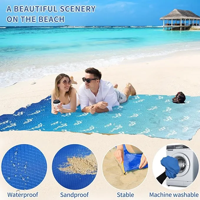 BYDOLL Beach Blanket Sandproof Waterproof 78''×81'' 1-4 Adults Compact Lightweight Oversized Beach Blanket Large Picnic Mat Beach Blanket for Travel Camping Hiking Picnic