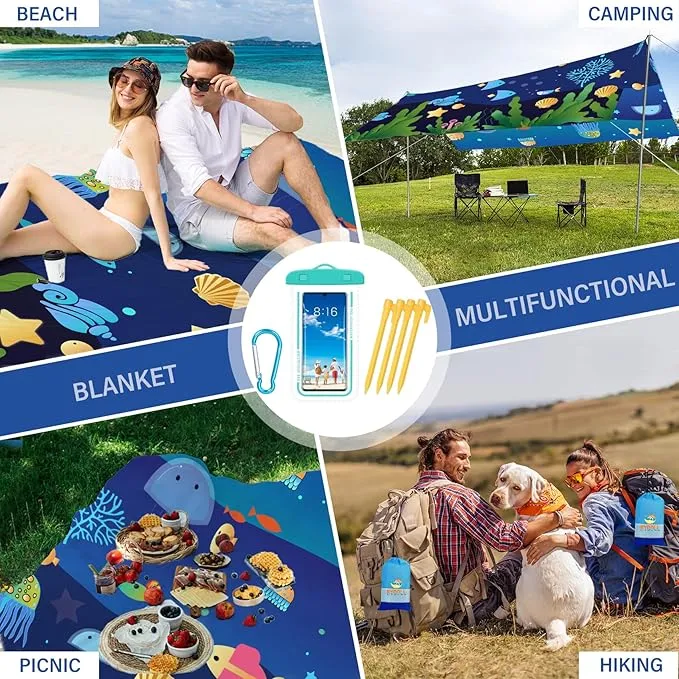 BYDOLL Beach Blanket Sandproof Waterproof 78''×81''1-4 Adults Compact Lightweight Oversized Beach Blanket Large Picnic Mat Beach Blanket for Travel Camping Hiking Picnic
