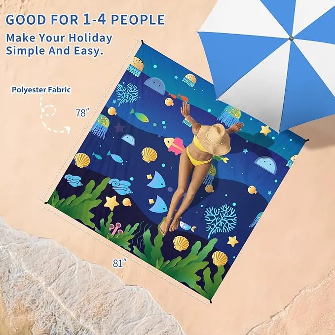 BYDOLL Beach Blanket Sandproof Waterproof 78''×81''1-4 Adults Compact Lightweight Oversized Beach Blanket Large Picnic Mat Beach Blanket for Travel Camping Hiking Picnic