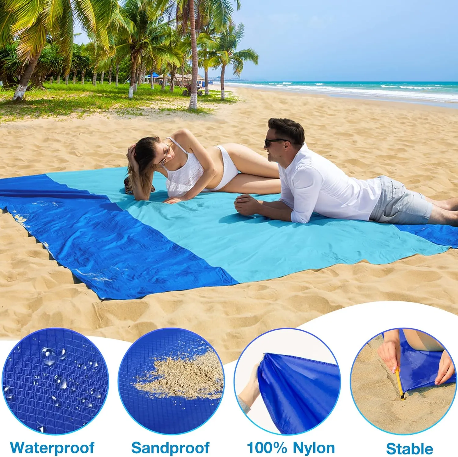 BYDOLL Nylon Beach Blanket Waterproof Sandproof 78''x110'' Oversized Suits 1-7 Adults Sand Free Extra Large Blanket Lightweight Soft Picnic Mat for Beach Essentials Travel