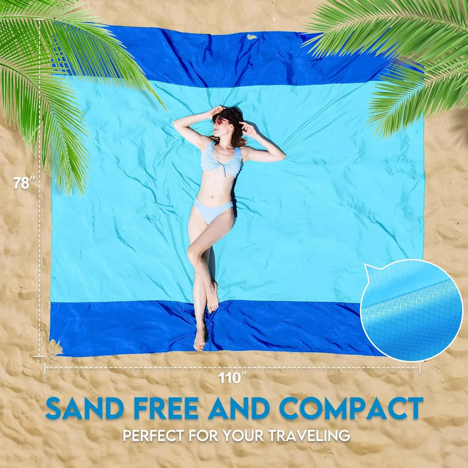 BYDOLL Nylon Beach Blanket Waterproof Sandproof 78''x110'' Oversized Suits 1-7 Adults Sand Free Extra Large Blanket Lightweight Soft Picnic Mat for Beach Essentials Travel