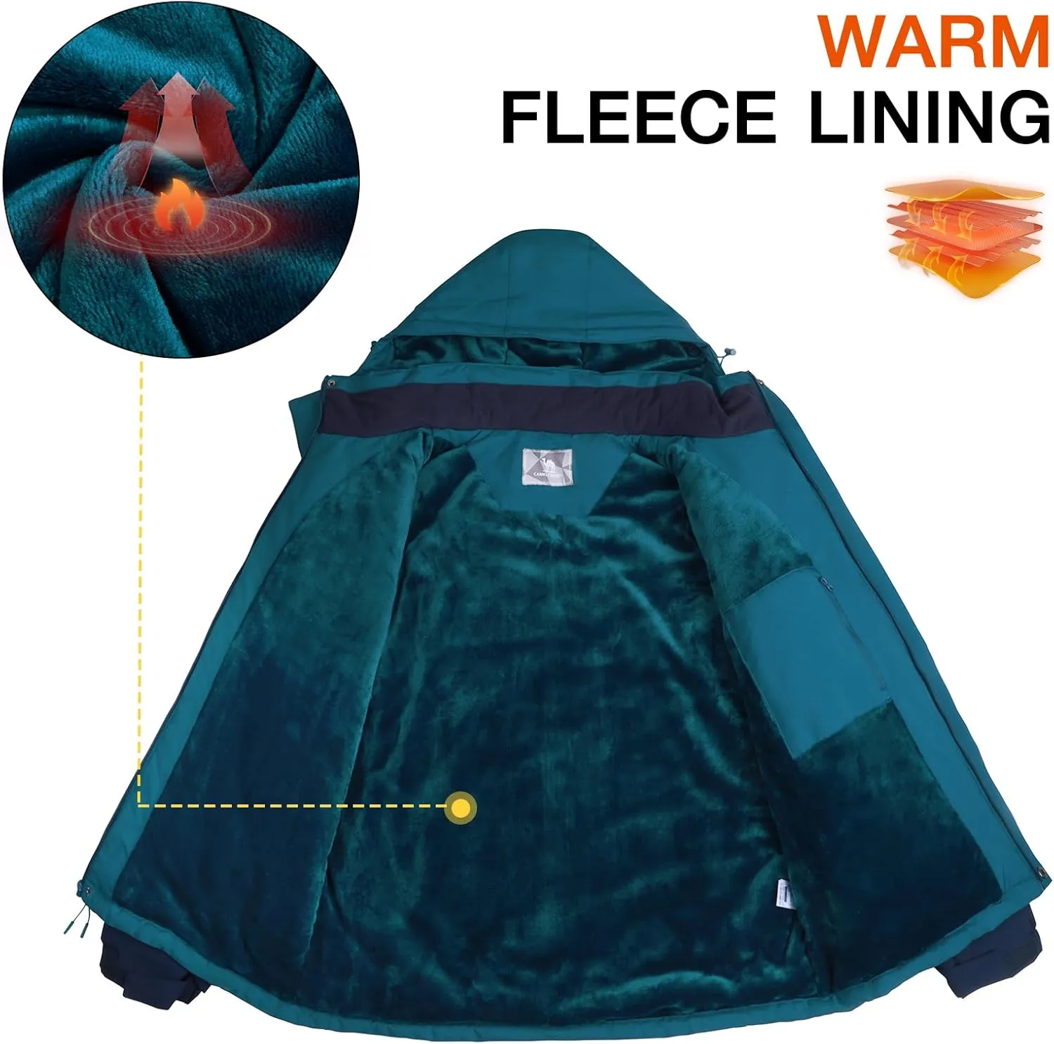 CAMEL CROWN Men's Ski Snow Jacket Waterproof Winter Snow Coat Windproof Warm Fleece Lining Hooded Parka Rain Jacket