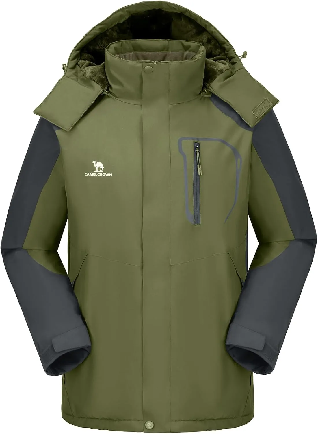 CAMEL CROWN Men's Ski Snow Jacket Waterproof Winter Snow Coat Windproof Warm Fleece Lining Hooded Parka Rain Jacket