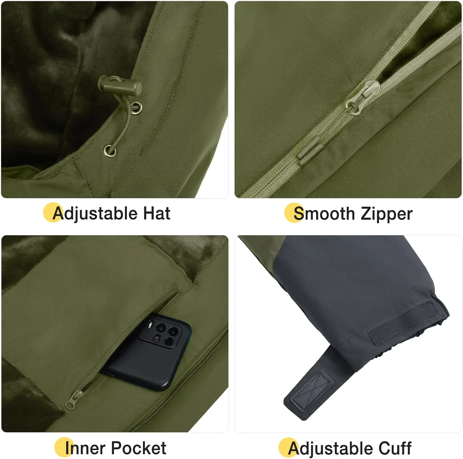 CAMEL CROWN Men's Ski Snow Jacket Waterproof Winter Snow Coat Windproof Warm Fleece Lining Hooded Parka Rain Jacket