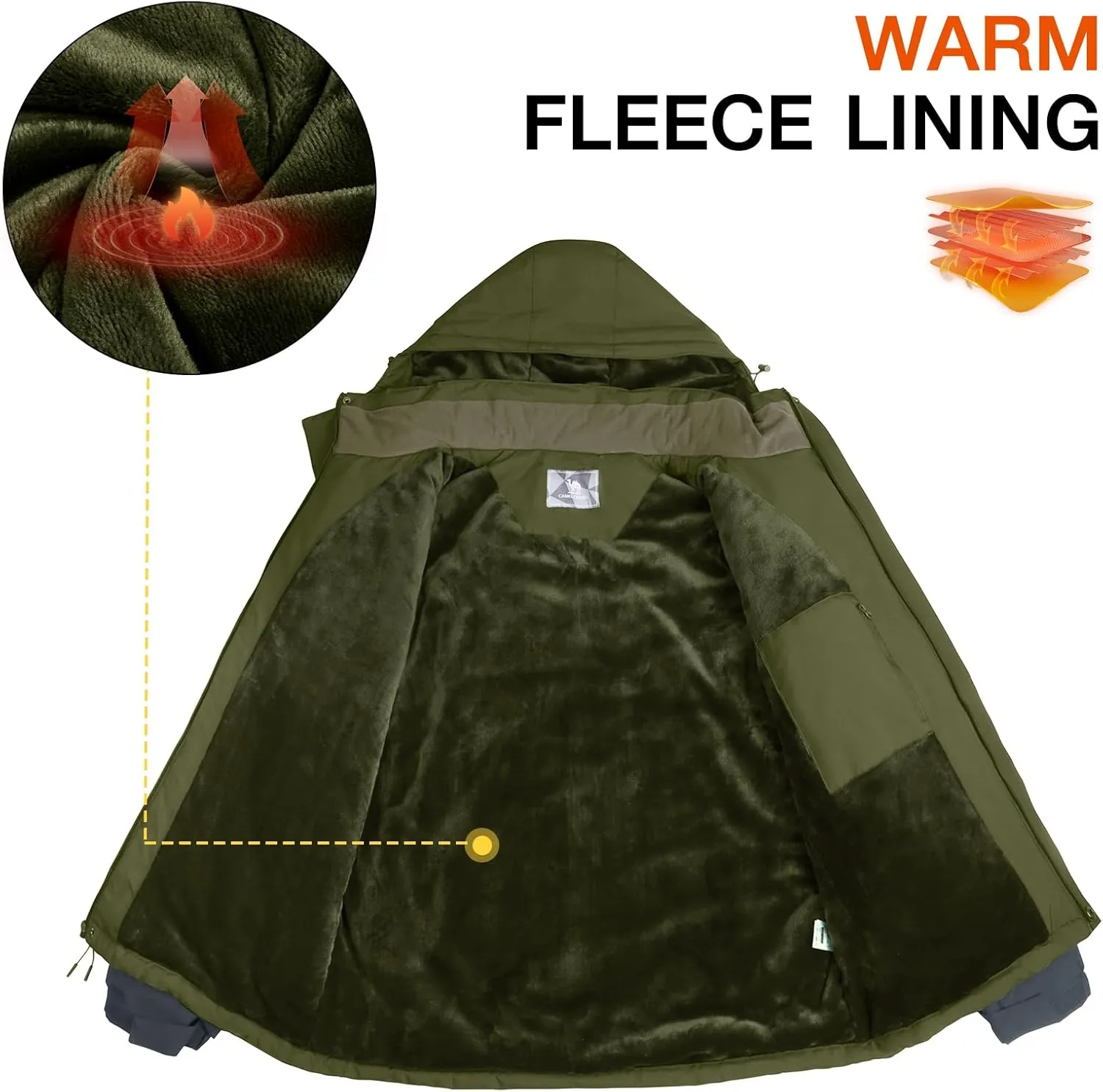 CAMEL CROWN Men's Ski Snow Jacket Waterproof Winter Snow Coat Windproof Warm Fleece Lining Hooded Parka Rain Jacket