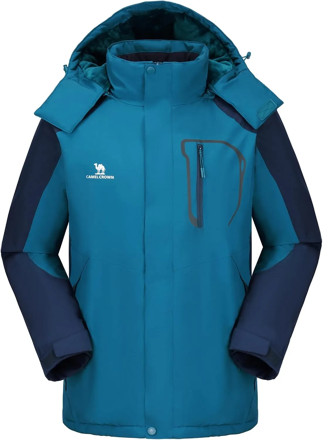 CAMEL CROWN Men's Ski Snow Jacket Waterproof Winter Snow Coat Windproof Warm Fleece Lining Hooded Parka Rain Jacket