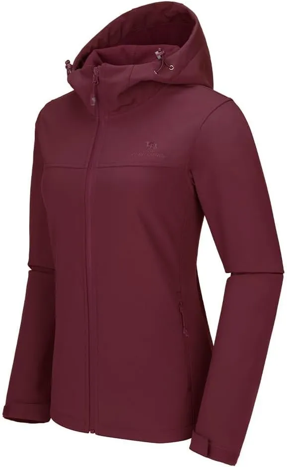 CAMEL CROWN Womens Fleece Lined Softshell Jacket Hooded Waterproof Windproof Lightweight Insulated Winbreaker Hiking Camping
