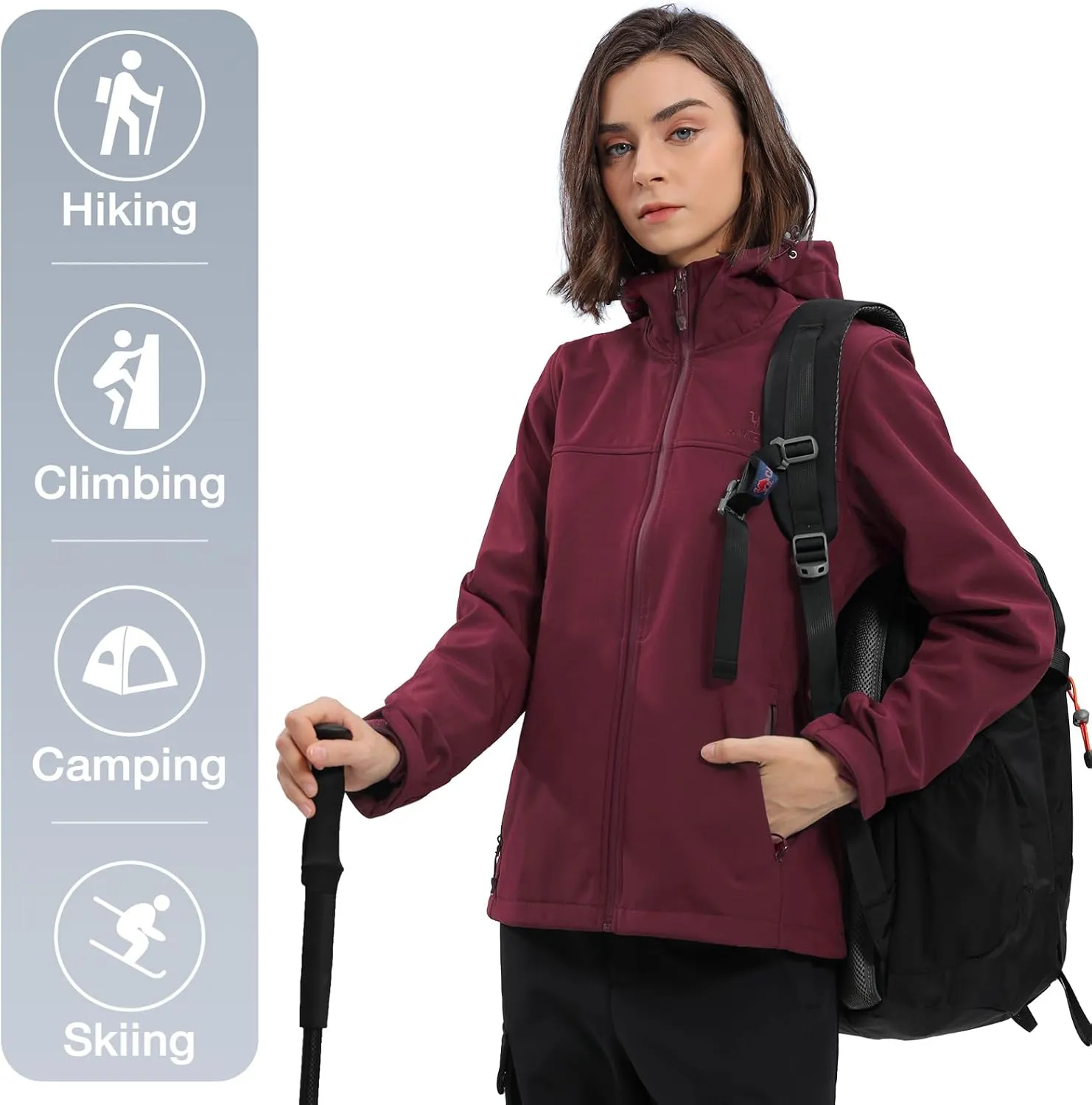 CAMEL CROWN Womens Fleece Lined Softshell Jacket Hooded Waterproof Windproof Lightweight Insulated Winbreaker Hiking Camping