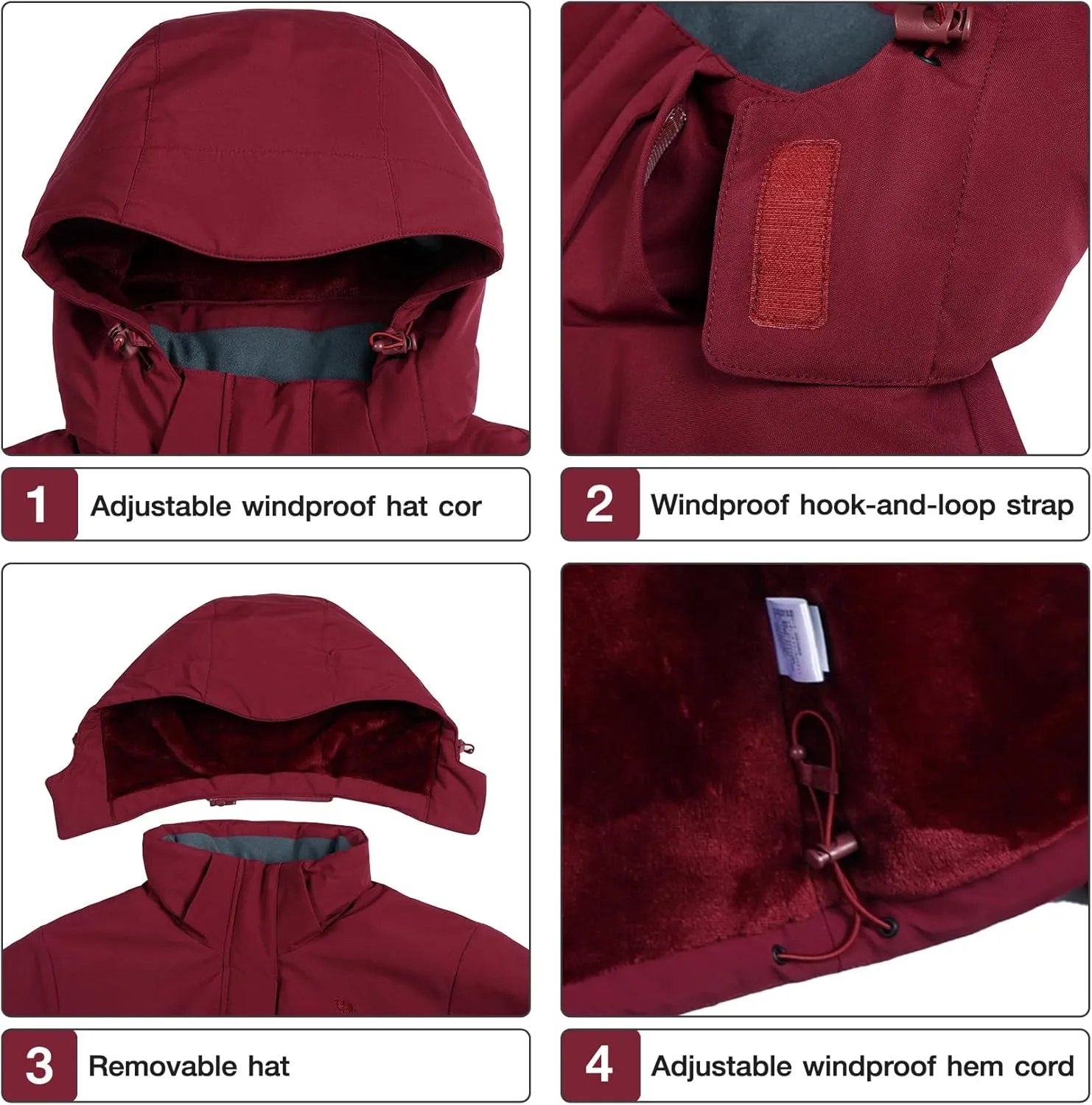 CAMEL CROWN Women's Ski Jacket Waterproof Winter Mountain Coat Warm Fleece Windbreaker Hooded Raincoat Snowboarding Jackets