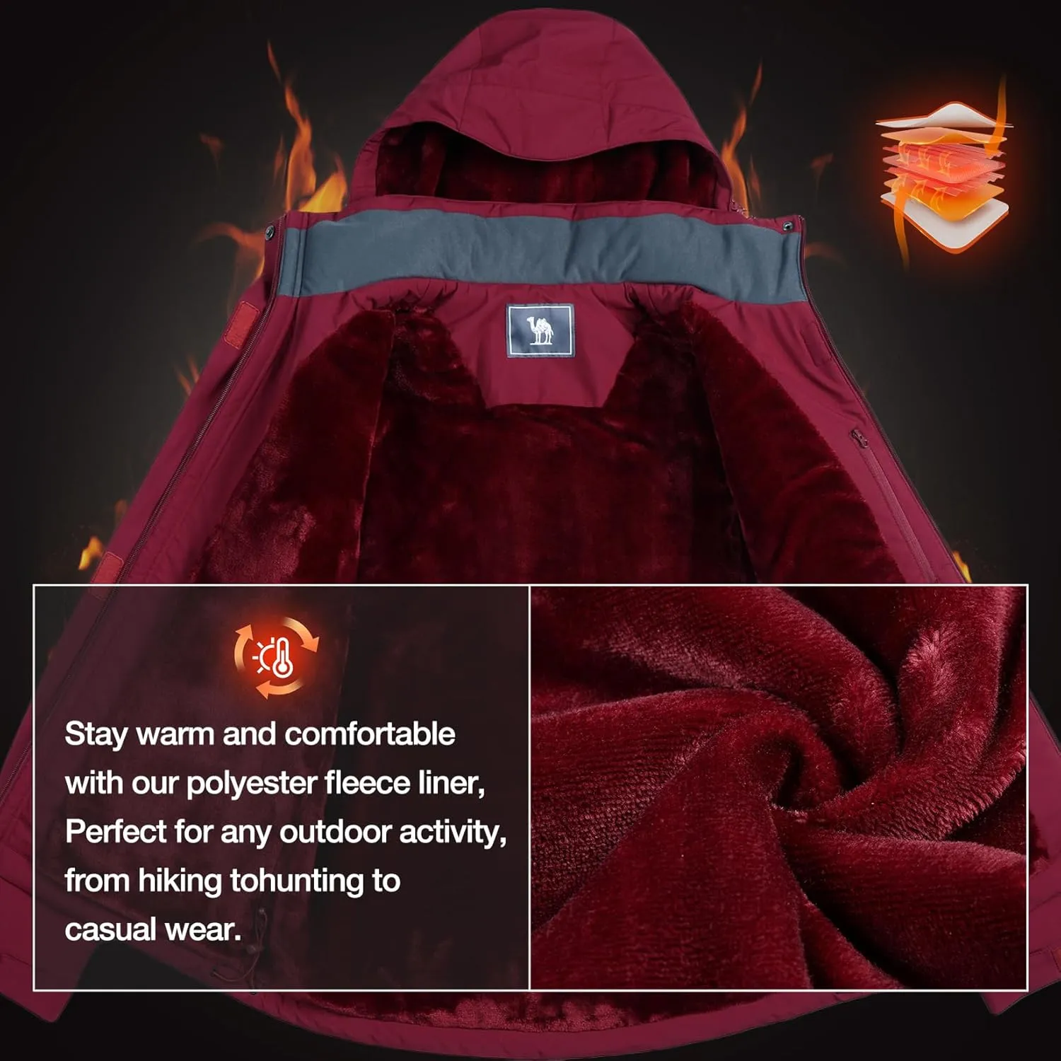 CAMEL CROWN Women's Ski Jacket Waterproof Winter Mountain Coat Warm Fleece Windbreaker Hooded Raincoat Snowboarding Jackets