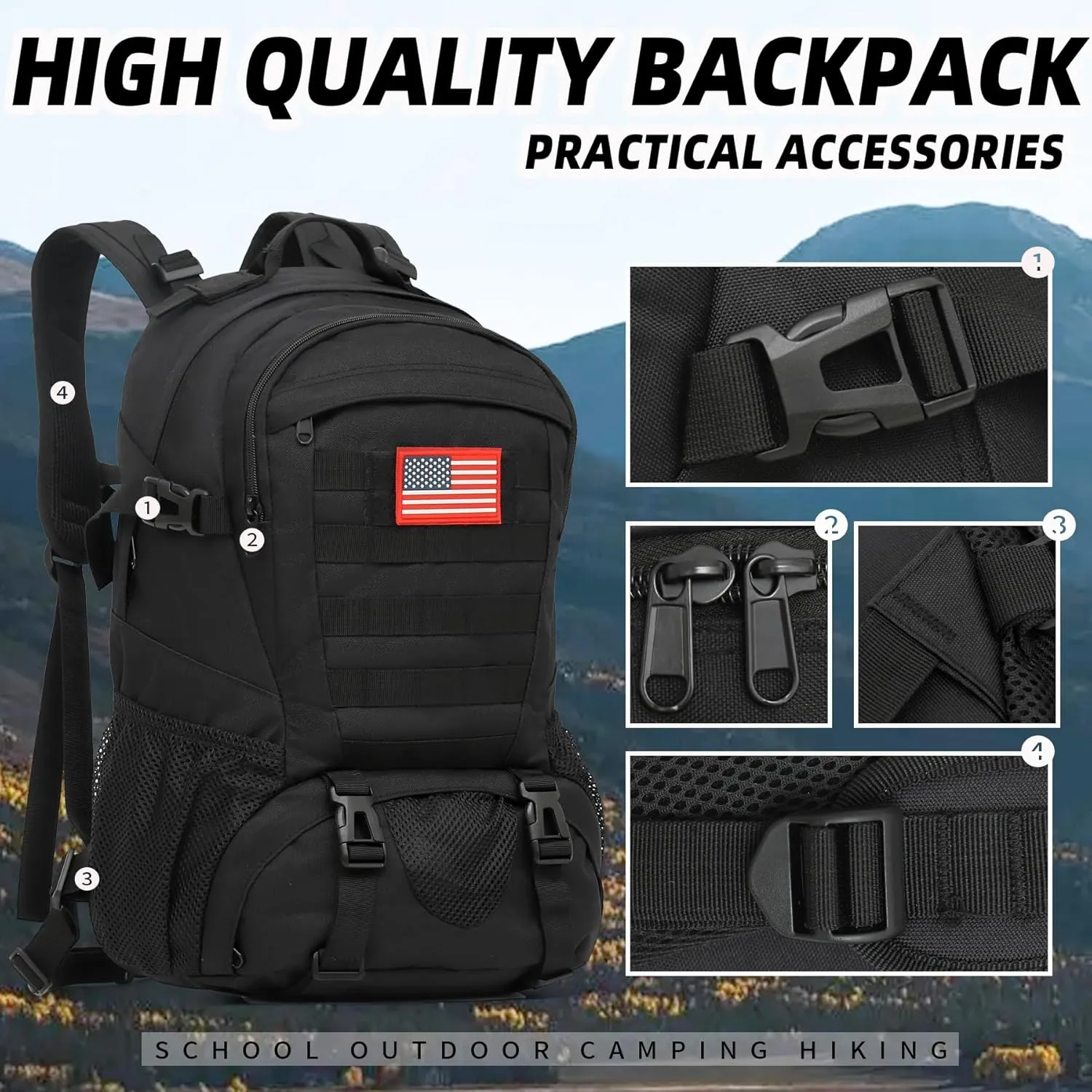 Camo Backpack,Military Tactical Backpack for Men with Flag Patch,30L School Backpack for Outdoor