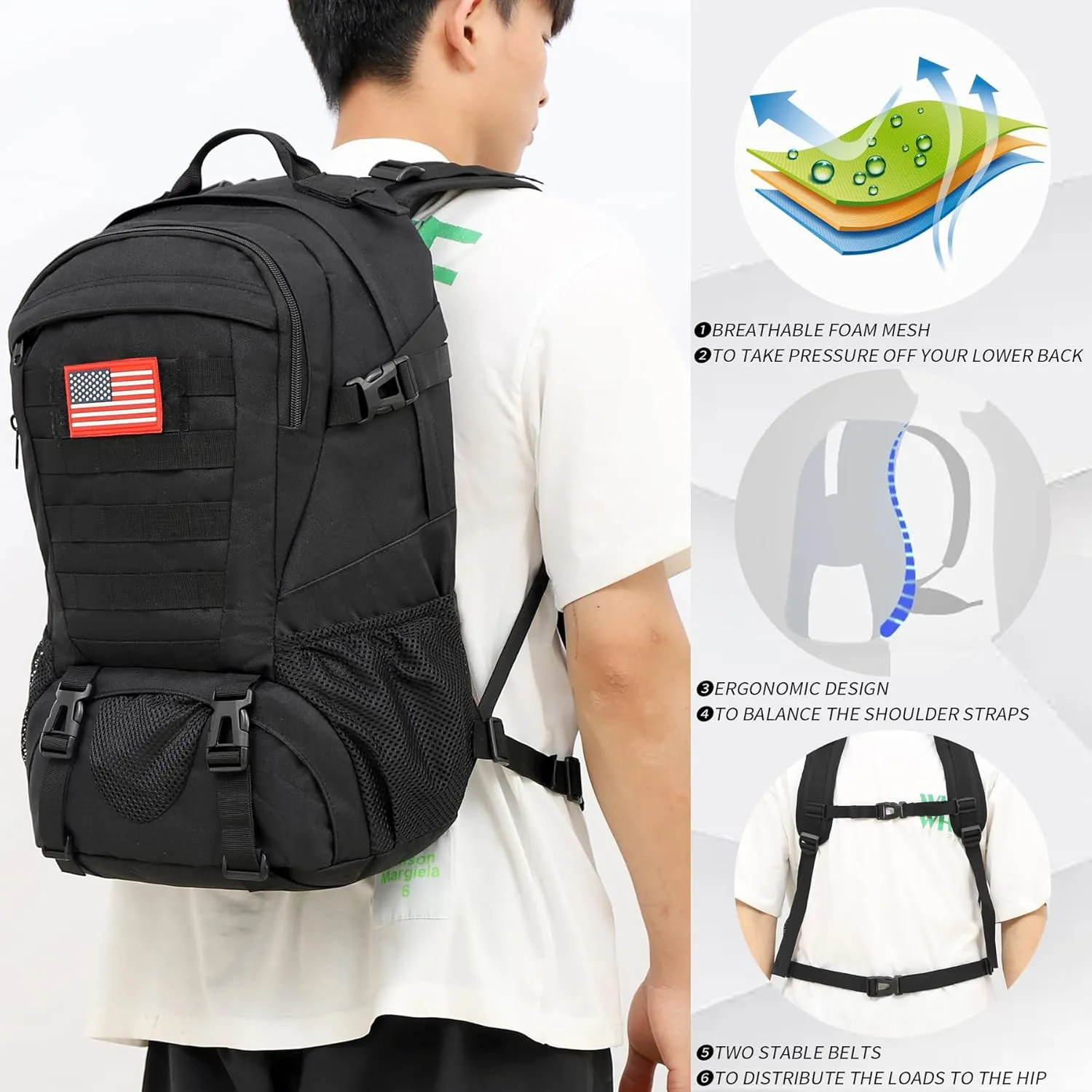 Camo Backpack,Military Tactical Backpack for Men with Flag Patch,30L School Backpack for Outdoor
