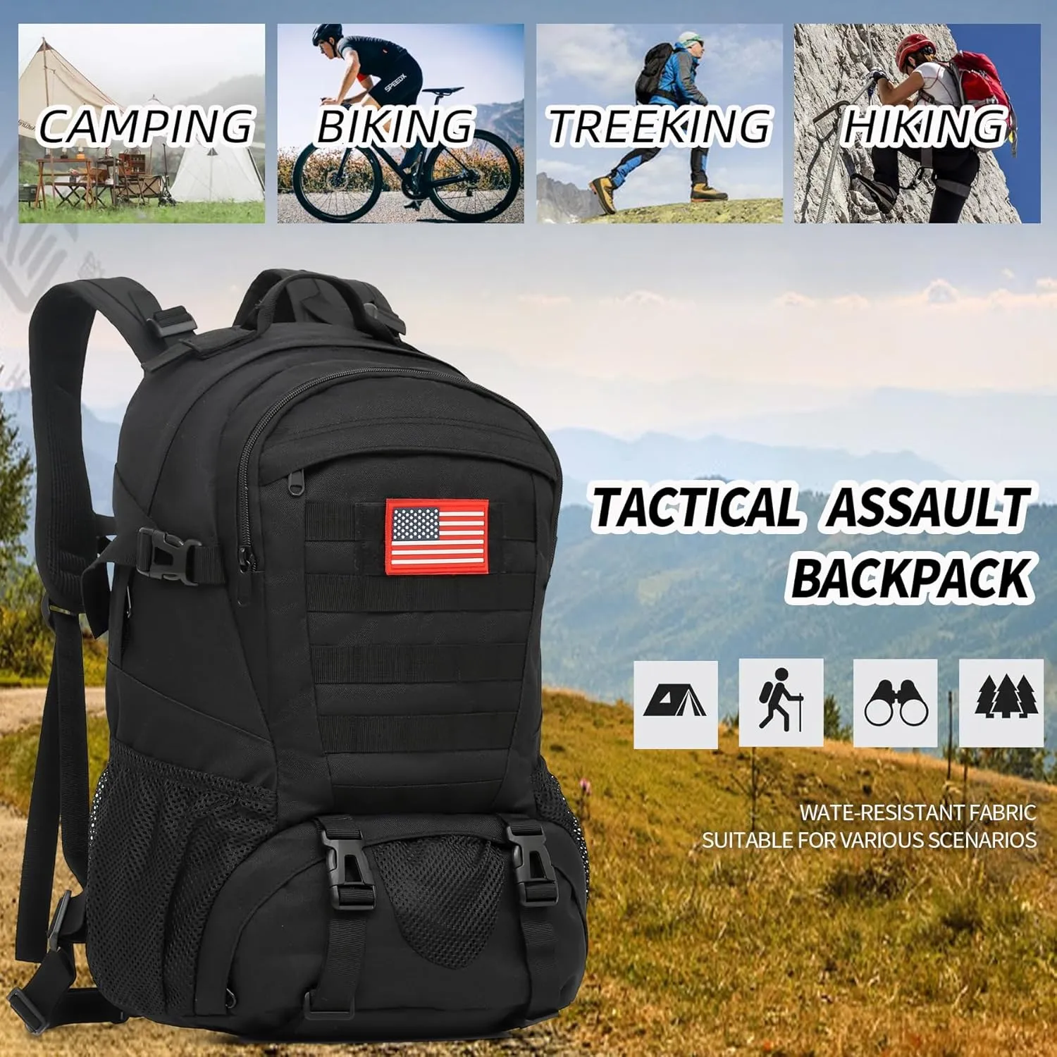Camo Backpack,Military Tactical Backpack for Men with Flag Patch,30L School Backpack for Outdoor