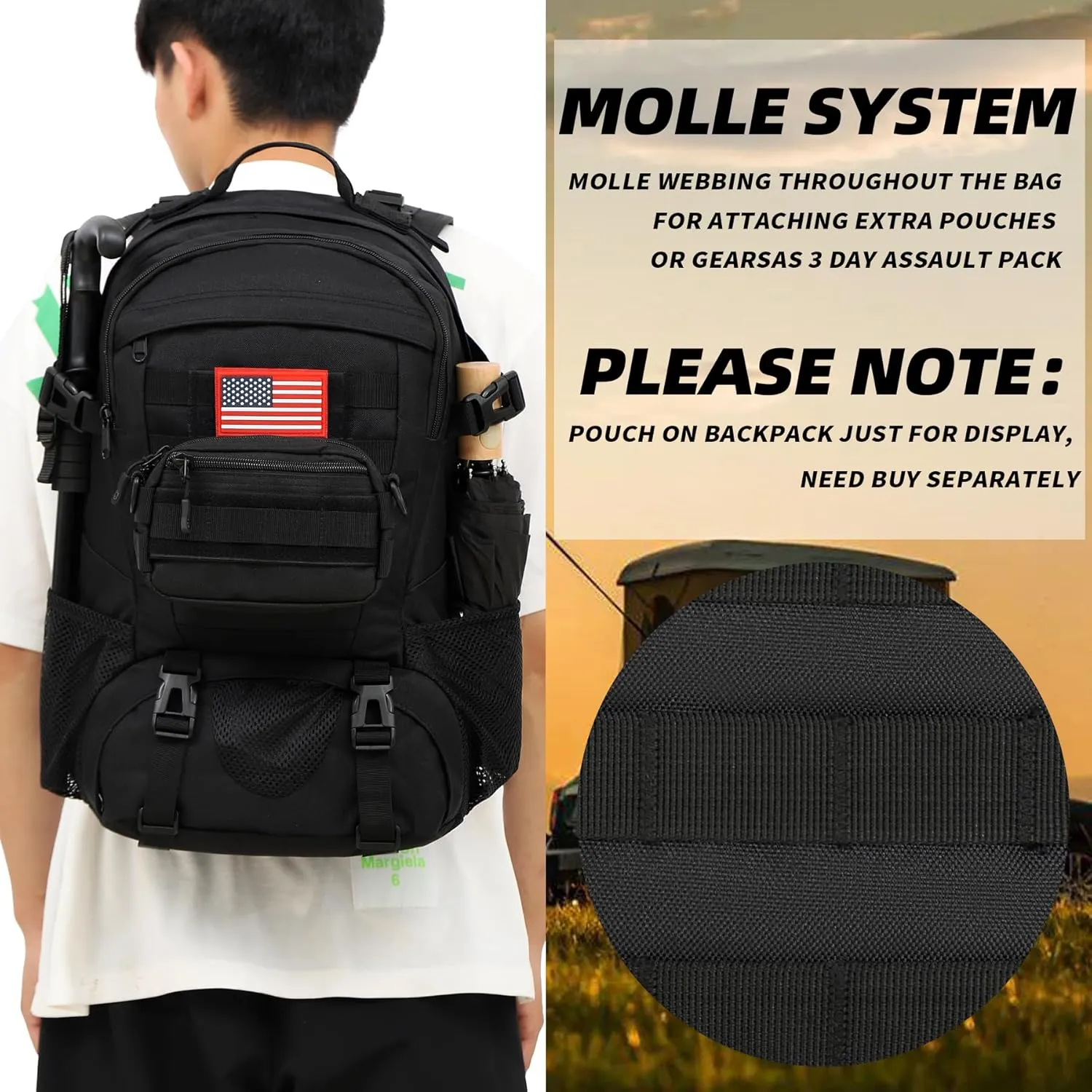 Camo Backpack,Military Tactical Backpack for Men with Flag Patch,30L School Backpack for Outdoor