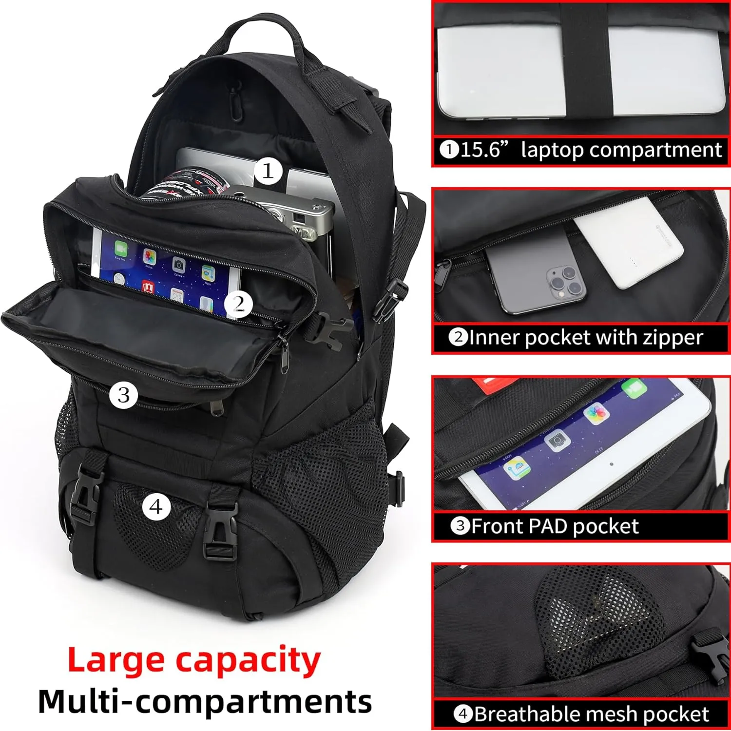 Camo Backpack,Military Tactical Backpack for Men with Flag Patch,30L School Backpack for Outdoor