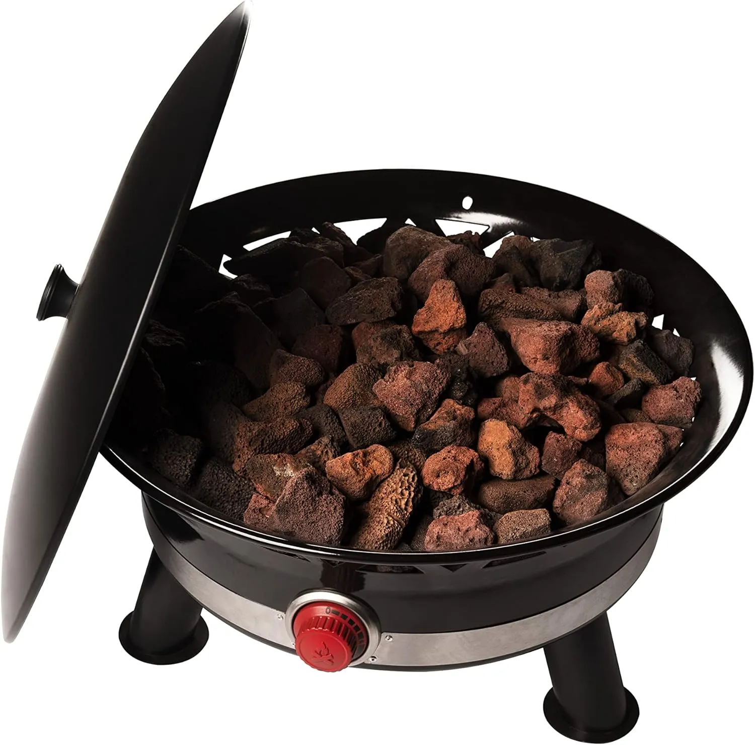 Camp Chef Ponderosa Fire Pit - Portable & Propane Campfire Fire Pit with Lava Rock - Comes with Lid for Camping Gear - 24"