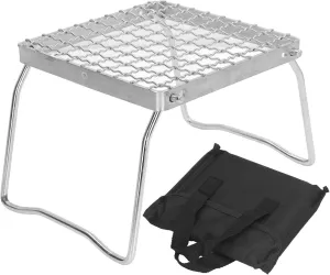 Camp Grill with Foldable Legs Portable Stainless Steel Camp Grill Grate for Camping Picnic Hiking