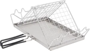 Camp Stove Toaster, Stainless Steel Camping Toaster with Storage Bag, Foldable Portable Camping Cooking Essentials Bread Toaster Holder Rack for Picnic, BBQ, Fishing