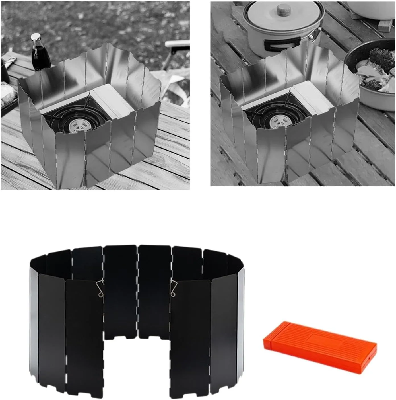 Camp Stove Windscreen Windshield Foldable with Carrying Bag 16 Plates Wind Protection Wind Shade for Hiking BBQ Picnic Cooker, Black