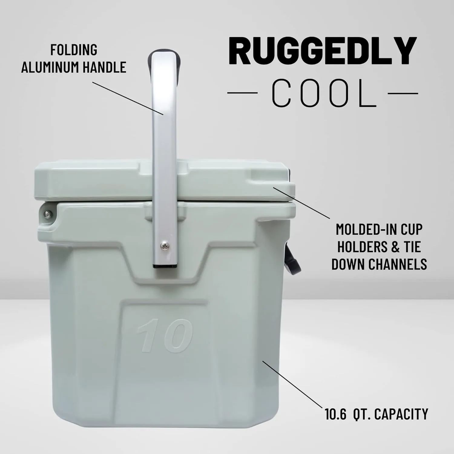 CAMP-ZERO 10L-10.6 Quart Portable Hard Cooler Ice Chest, Perfect for Drinks, Lunch, Beach, Picnics, Boating, Camping and Travel with 2 Molded-in Cup Holders and Folding Aluminum Handle