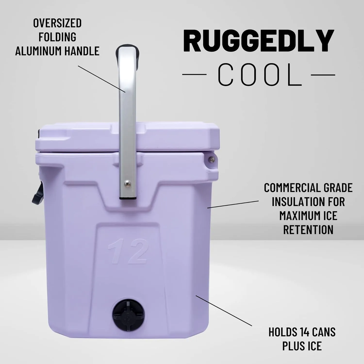 CAMP-ZERO 12L-12.6 Quart Portable Hard Cooler Ice Chest, Perfect for Drinks, Lunch, Beach, Picnics, Boating, Camping and Travel with 2 Molded-in Cup Holders and Folding Aluminum Handle