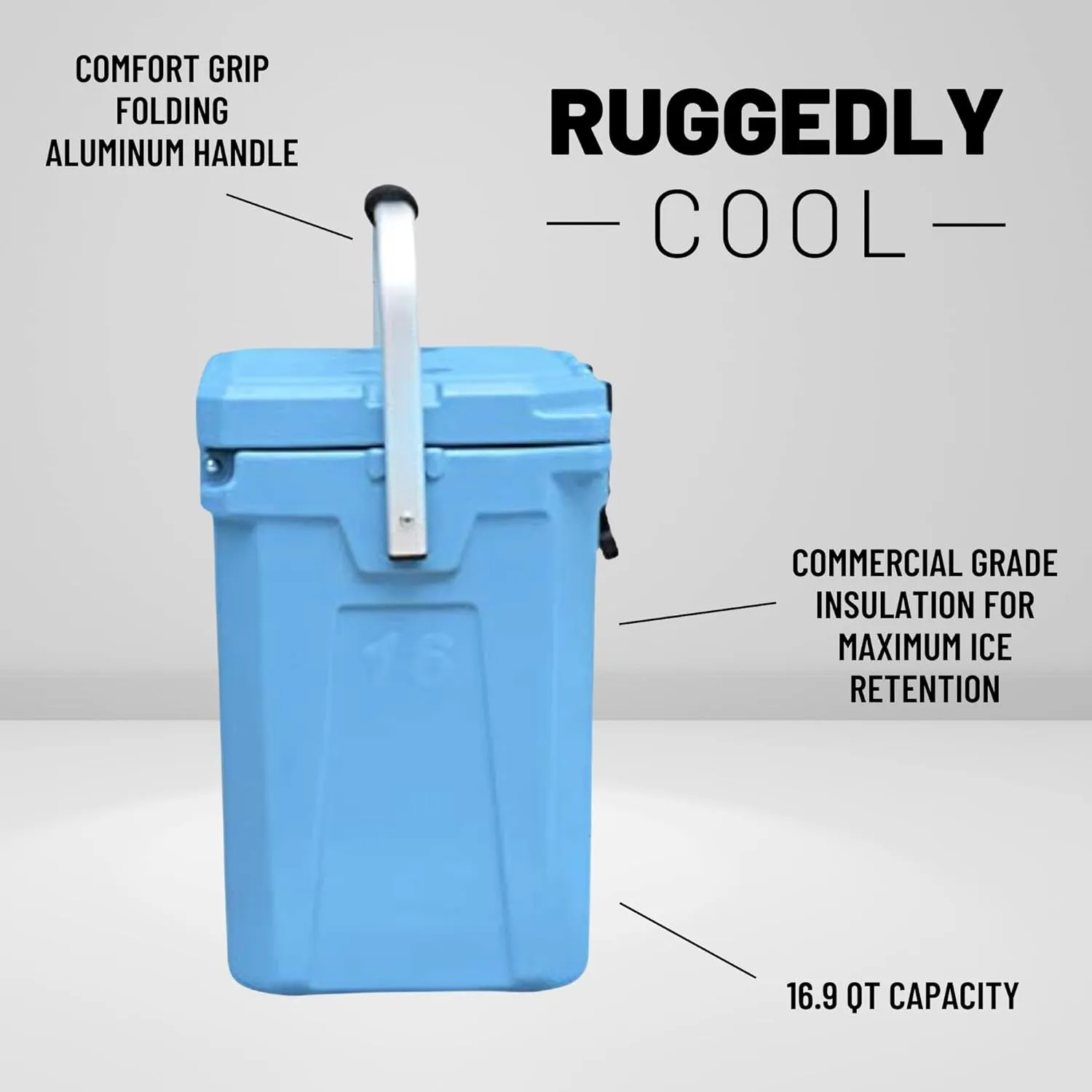 CAMP-ZERO 16L-16.9 Quart Portable Hard Cooler with Divider, Perfect for Drinks, Wine Bottles, Lunch, Beach, Picnics, Boating, Camping, Travel with 2 Molded-in Cup Holders and Folding Aluminum Handle