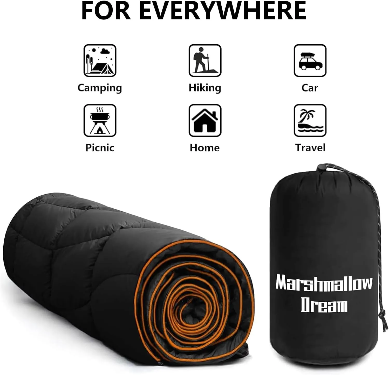 Camping Blanket, Packable Puffy Blanket Down Alternative Blanket Lightweight Windproof Water Resistant for Outdoors,Hiking, Backpacking,Beach,Car,Picnic,Stadium 52x75in