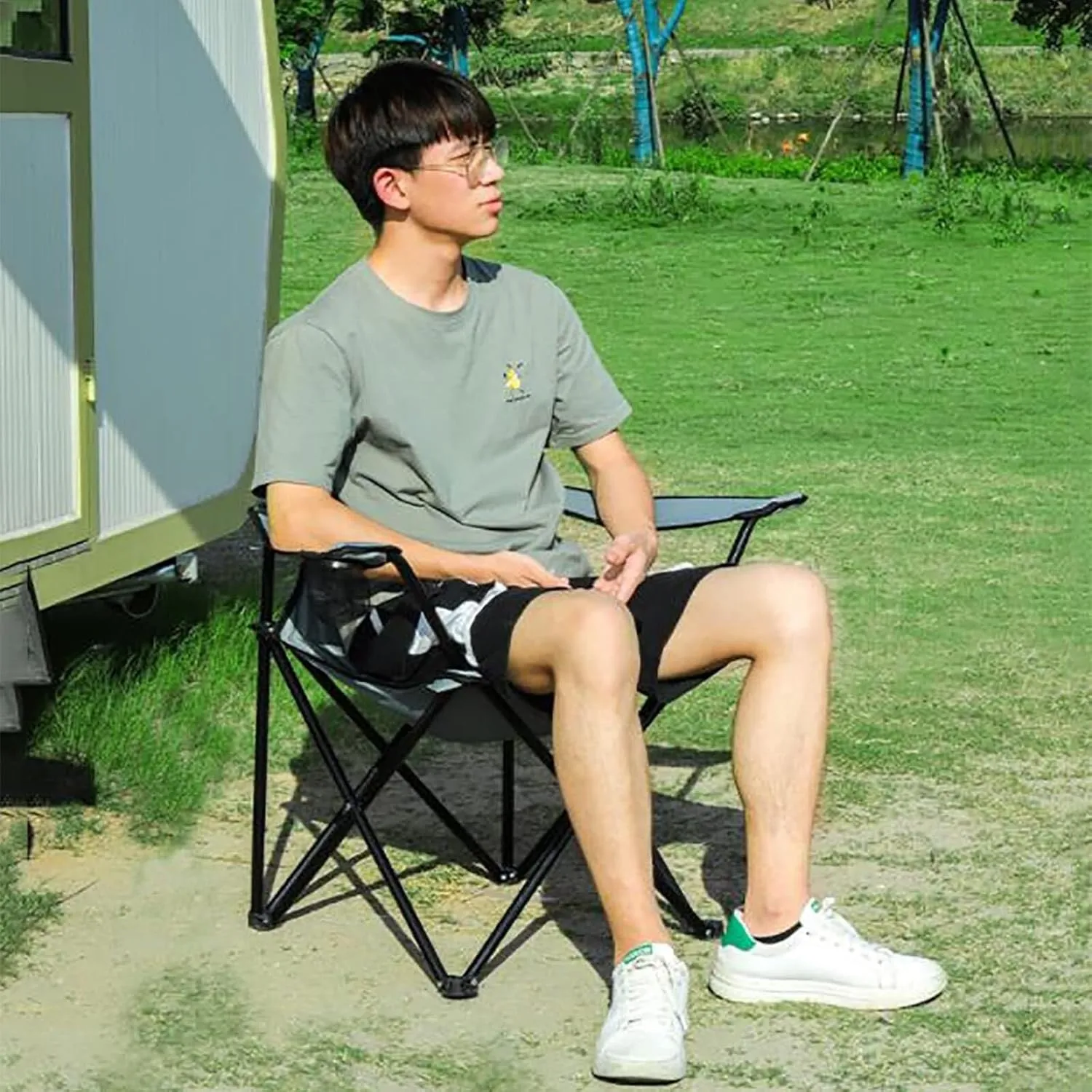 Camping Chair Outdoor Fishing Chair Folding Camping Chairs with Steel, Portable Camp and Sports Chair Heavy Duty for Adults Folding Chairs for Outside Portable