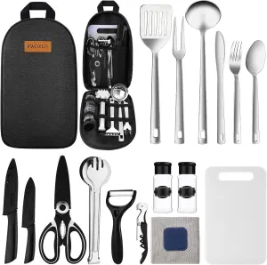Camping Cooking Utensils Set- Camping Essentials Cookware Accessories Gear Must Haves Camper Tent Camp Kitchen Rv Gadgets Outdoor Stove Portable Picnic Gifts for Women BBQ Stuff