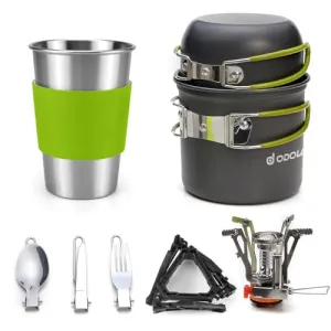 Camping Cookware Stove Carabiner Canister Stand Tripod & Stainless Steel Cup