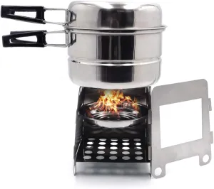 Camping Cookware Wth Stove Set, Non-Stick Lightweight Stainless Steel Pot Pan Set For Camping, Backpacking, Tailgating, RVs,Outdoor Cooking and Picnic