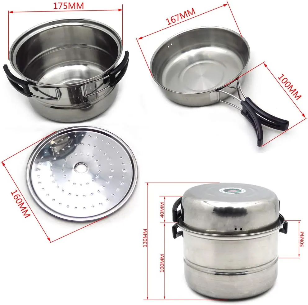 Camping Cookware Wth Stove Set, Non-Stick Lightweight Stainless Steel Pot Pan Set For Camping, Backpacking, Tailgating, RVs,Outdoor Cooking and Picnic