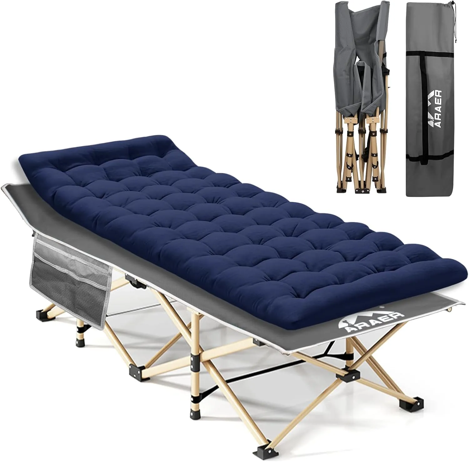 Camping Cot with Mattress, 450LBS(Max Load), Portable Folding Outdoor Bed with Carry Bag for Adults Kids, Heavy Duty Cot for Traveling Gear Supplier, Office Nap, Beach Vocation and Home Lounging