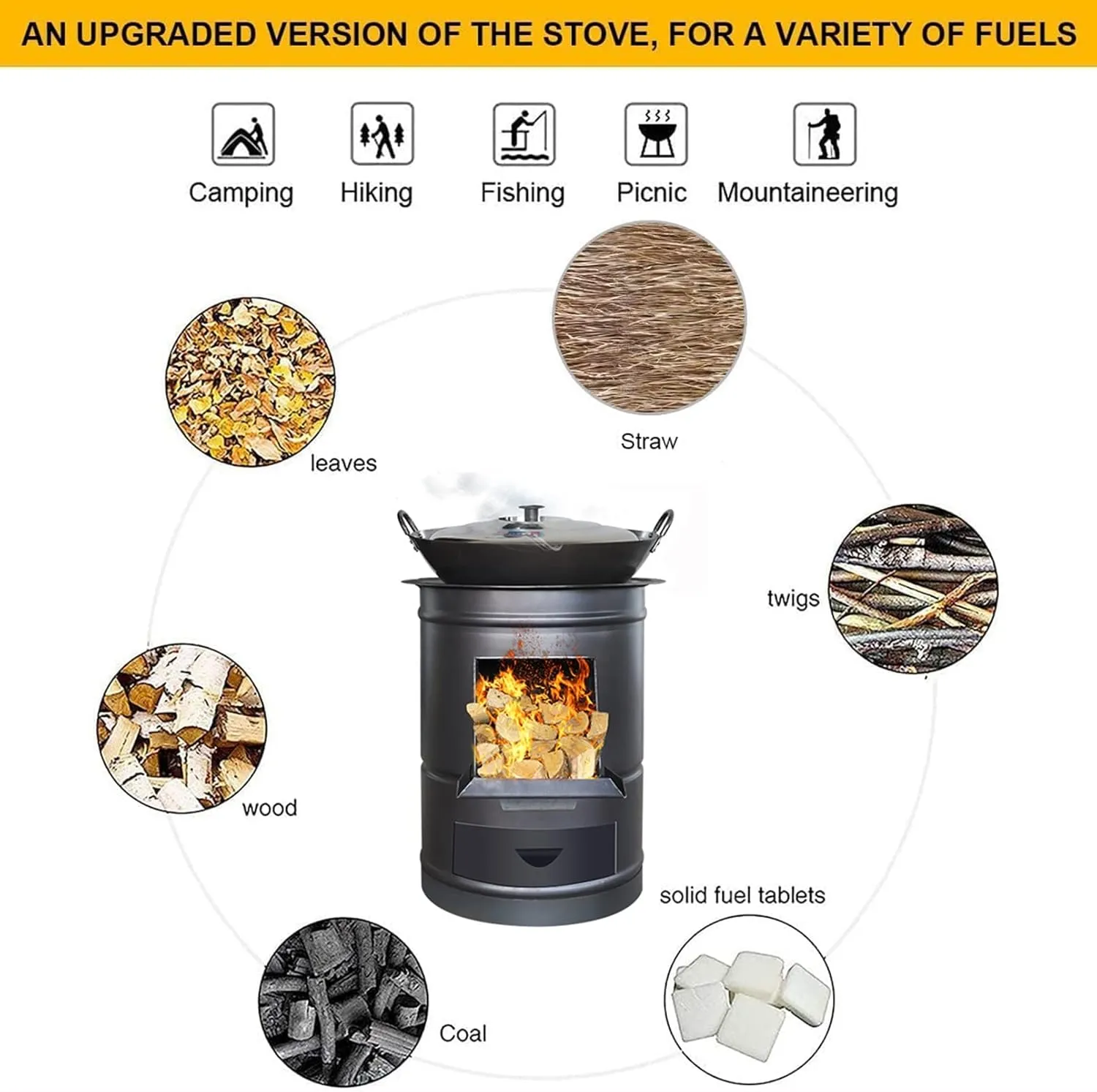 Camping Double Hole BBQ Gas Stove, Outdoor Portable Gas Stove, Fire Boiler Windproof Stainless Steel Camping Stove,A