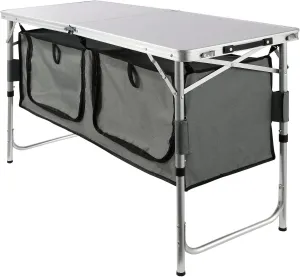 Camping Folding Aluminum Table with Storage Compartment, Camping Kitchen Table with 3 Adjustable Heights for Outdoor Picnics, BBQs, Camping, Silver