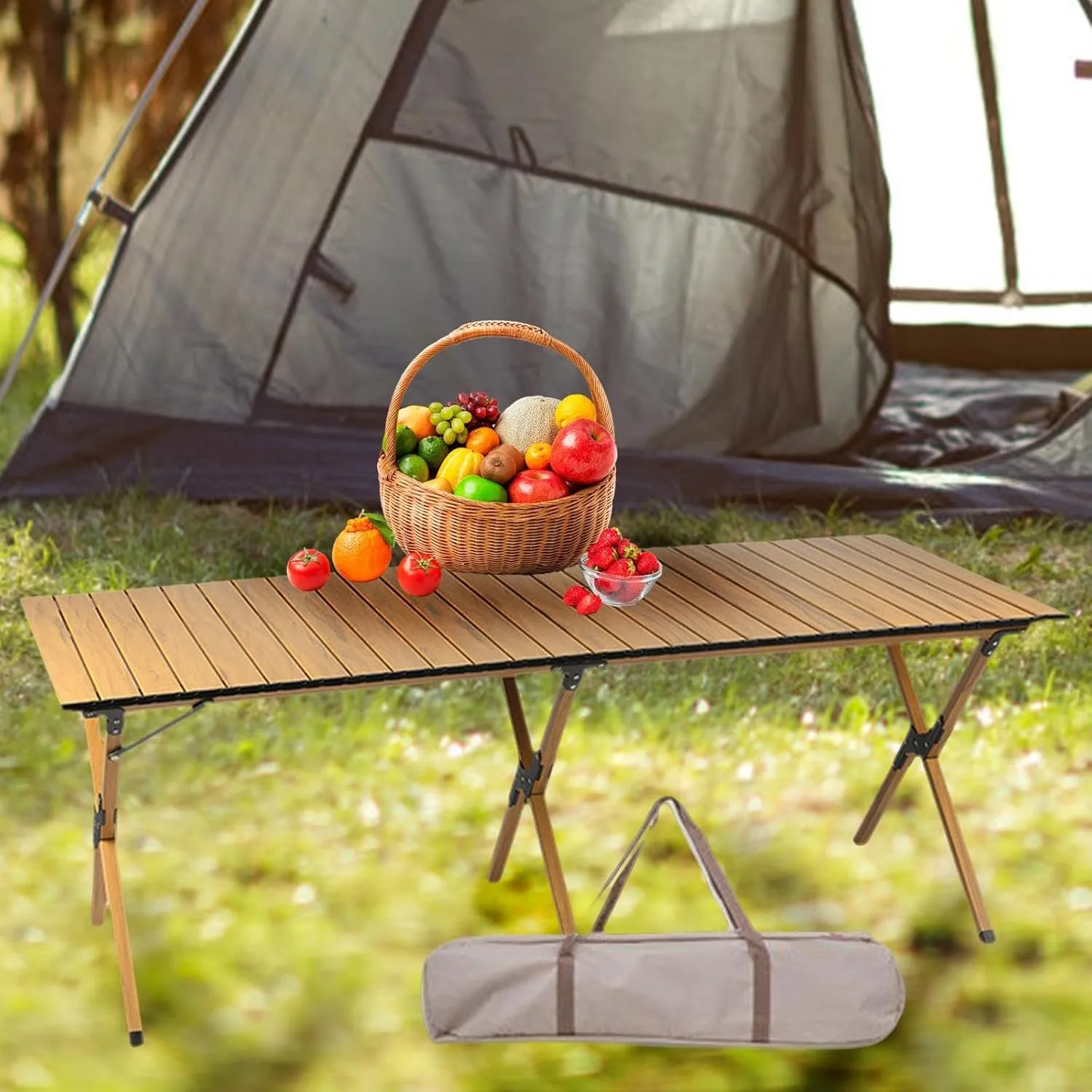 Camping Folding Table Foldable Picnic Table Furniture Compact Portable Outdoor Table for Picnic Balcony Beach Outdoor Kitchen, 150cm Double Layer, multi
