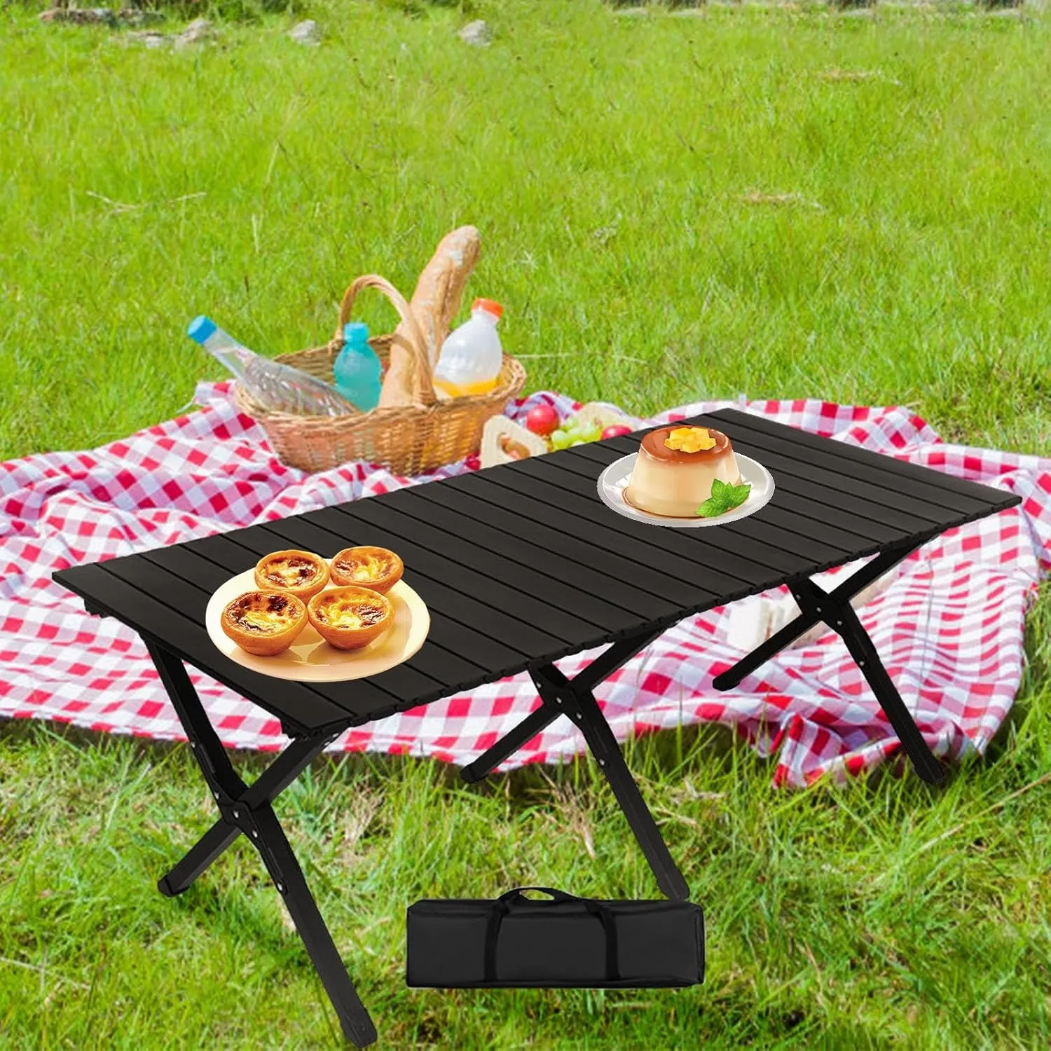 Camping Folding Table Foldable Picnic Table Lightweight, Outdoor Table Portable for Beach Hiking Garden Cooking, black