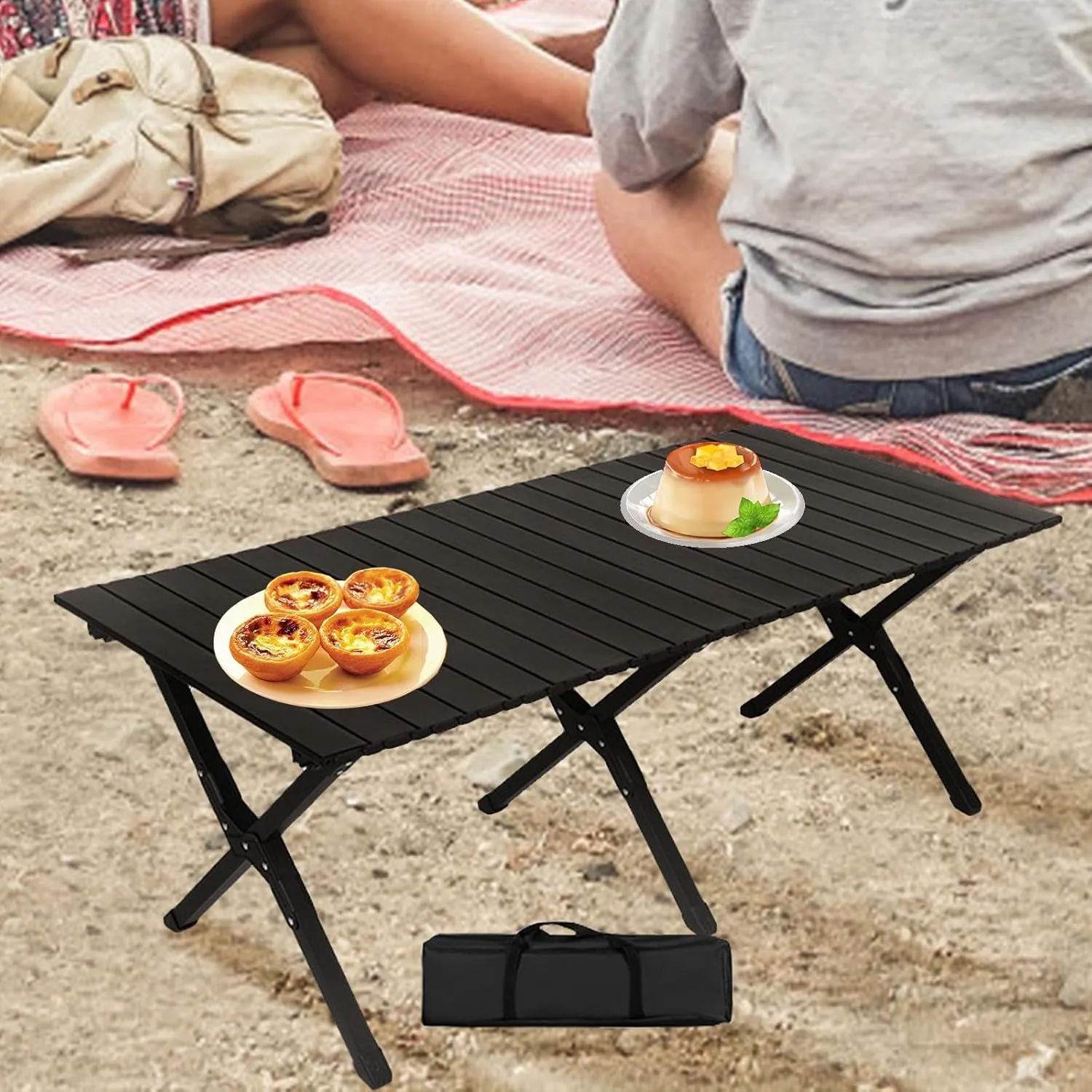 Camping Folding Table Foldable Picnic Table Lightweight, Outdoor Table Portable for Beach Hiking Garden Cooking, black