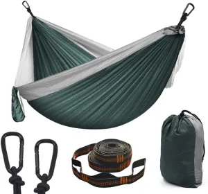 Camping Hammock Double & Single Portable Hammocks with 2 Tree Straps, Lightweight Nylon Parachute Hammocks Swing for Backpacking Travel Beach Backyard Hiking