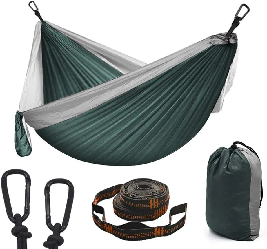 Camping Hammock Double & Single Portable Hammocks with 2 Tree Straps, Lightweight Nylon Parachute Hammocks Swing for Backpacking Travel Beach Backyard Hiking