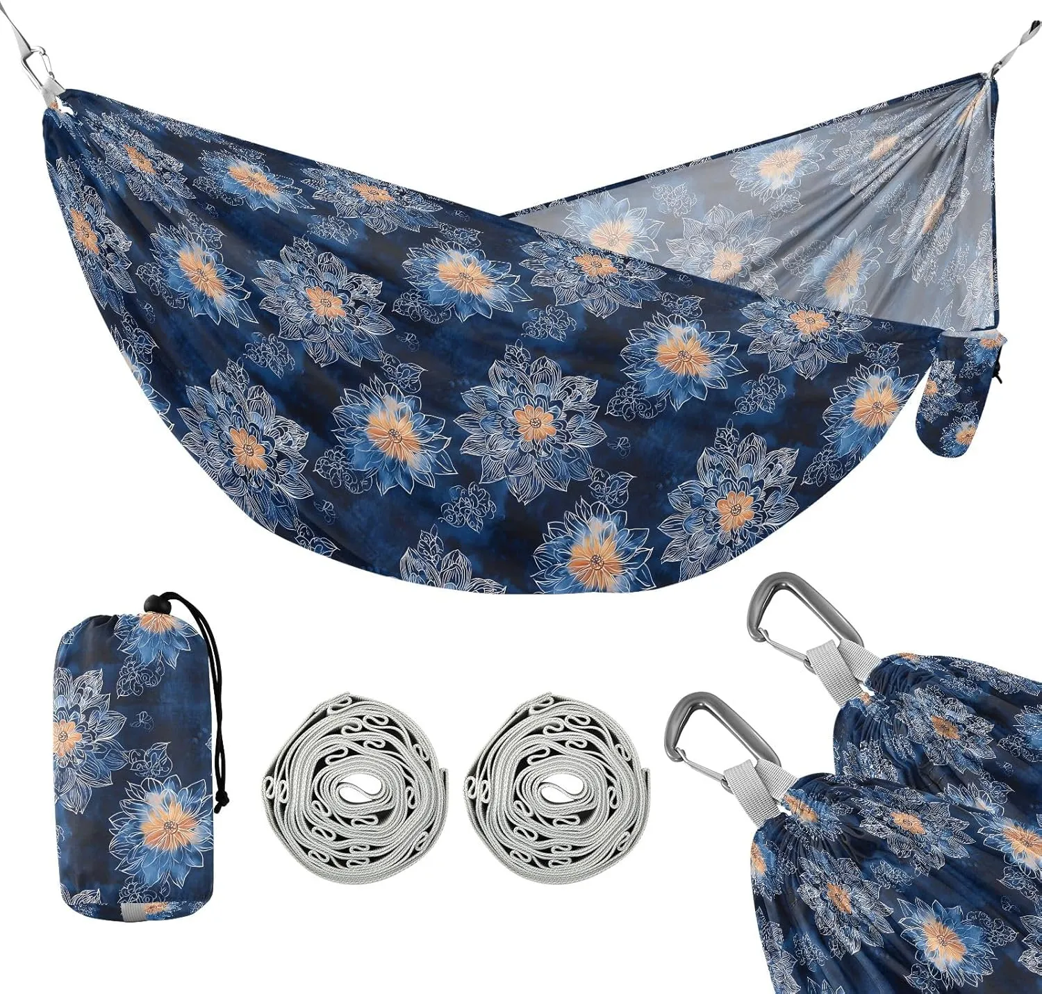 Camping Hammock Outdoor Hammocks for Outside Deep Blue Mandala Beach Trees Portable Lightweight with Pockets Tree Straps Indoor