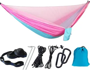 Camping Hammock with Mosquito Nets Outdoor Tourist Hanging Hammocks Portable Parachute Nylon Hiking Hammock for Backpacking Hiking Travel