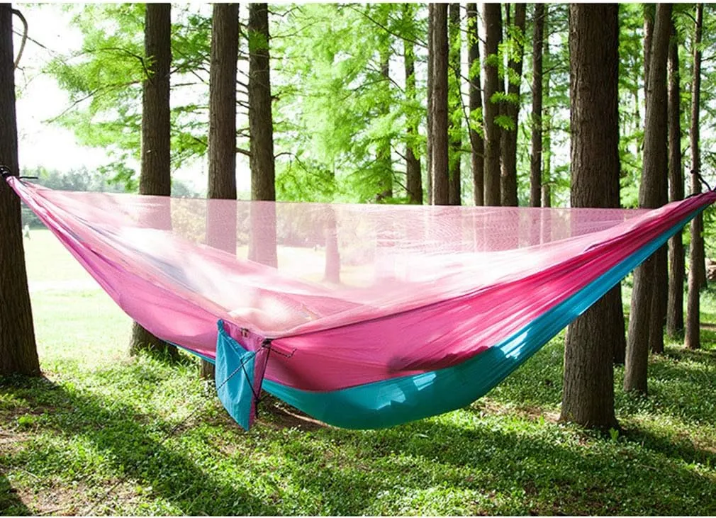 Camping Hammock with Mosquito Nets Outdoor Tourist Hanging Hammocks Portable Parachute Nylon Hiking Hammock for Backpacking Hiking Travel