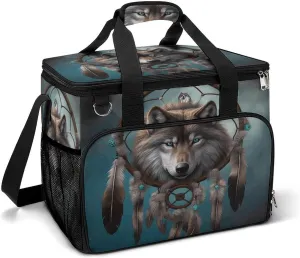 Camping Ice Pack, 3D Wolf Dream Catcher Print Insulated Cooler Bag Large Capacity Ice Pack Portable Camping Cooler Outdoor Picnic Cooler