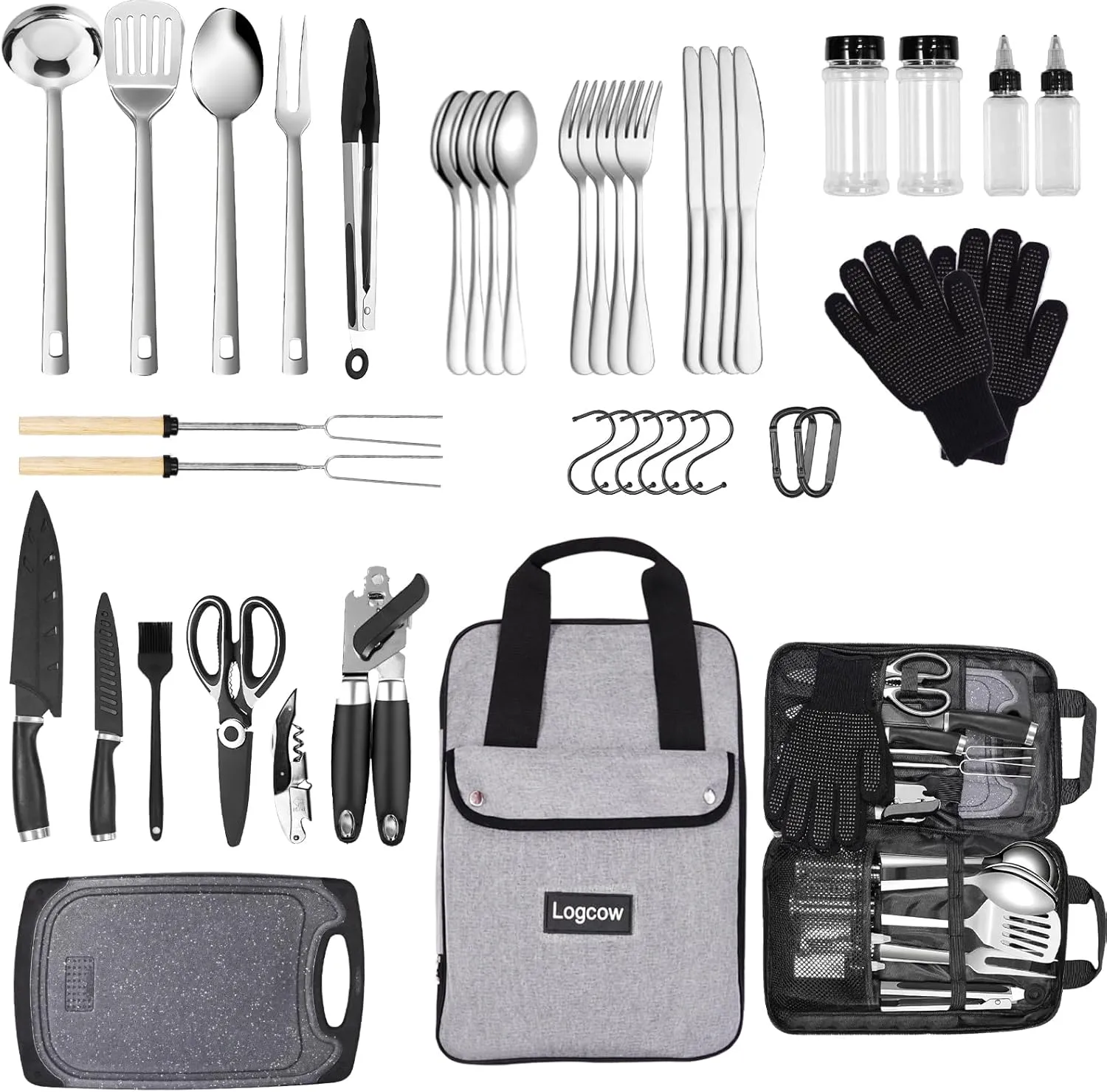 Camping Kitchen Utensil Set Outdoor Cooking Set Accessories Camping Cookware Kit for Travel, RVs, BBQs Stainless Steel Portable Camping Essentials Cooking Knife Set