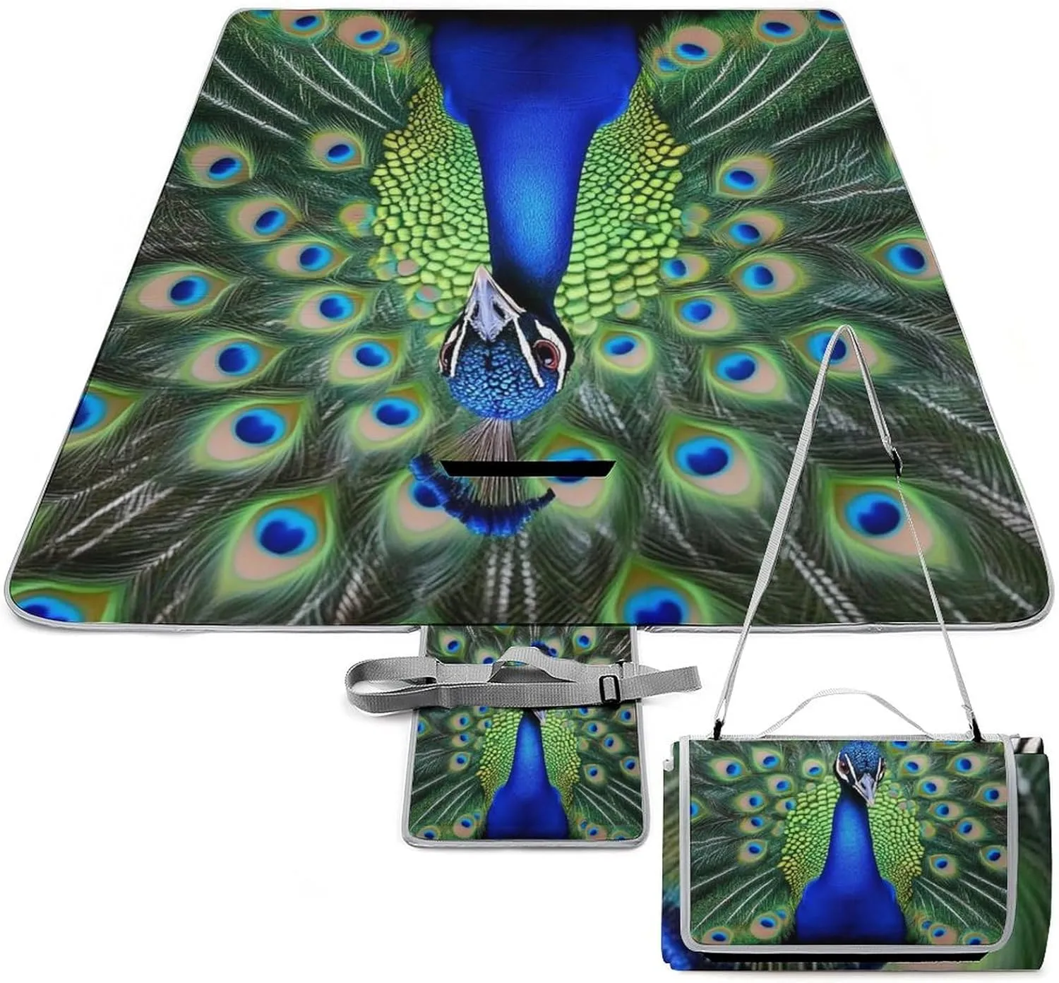 Camping Outdoor Foldable Blanket, Lightweight Peacock Feather Picnic Mat for Park Travel Grass Beach Camping Accessories