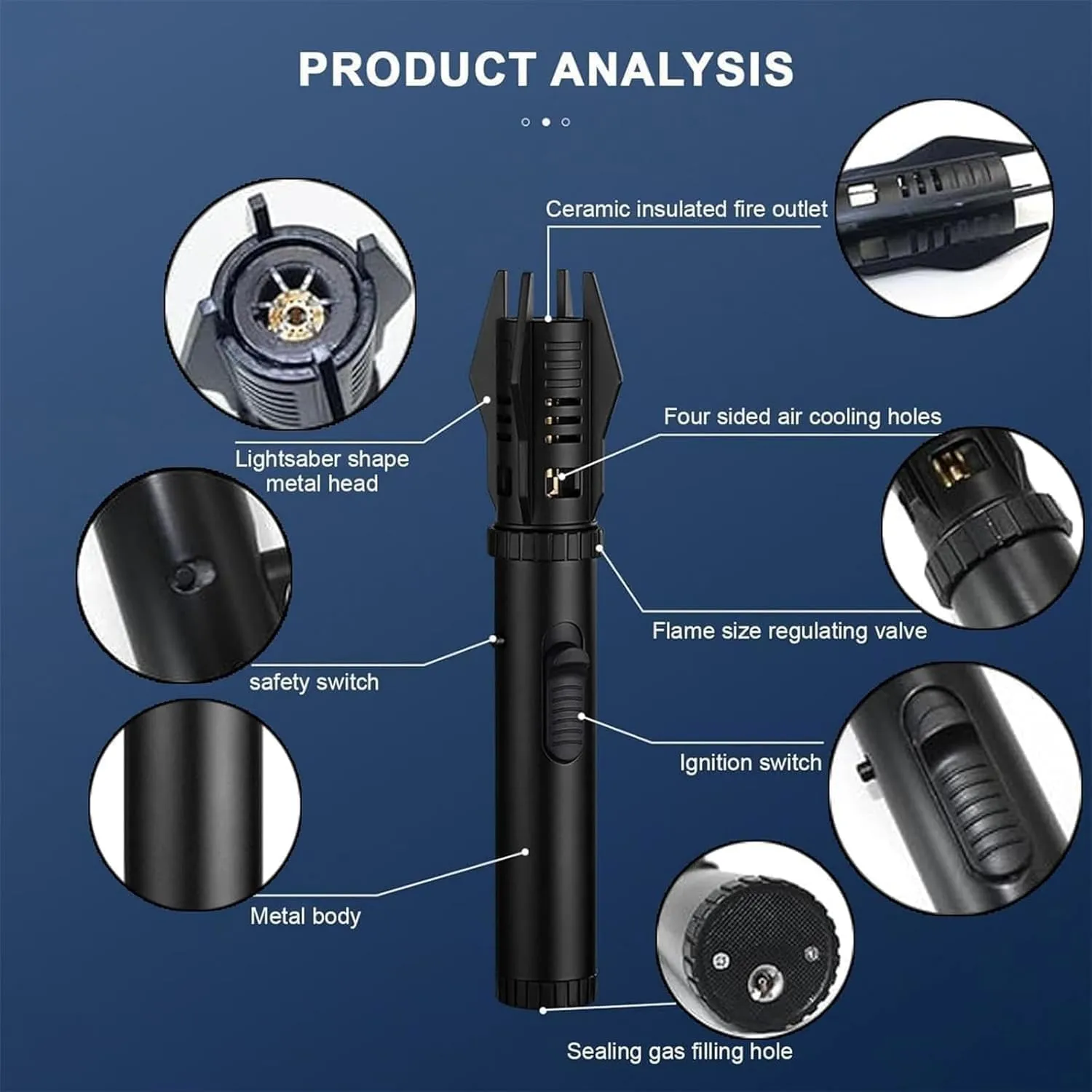 Camping Outdoor Windproof Straight Flame Lighter, 2025 New Lightsaber Torch, Repertoire Lighter for Campfire (Black Blue)