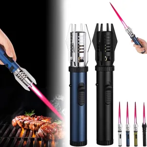 Camping Outdoor Windproof Straight Flame Lighter, 2025 New Lightsaber Torch, Repertoire Lighter for Campfire (Black Blue)